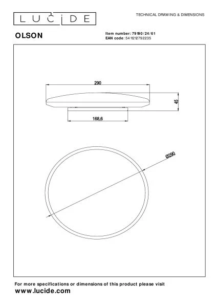 Lucide OLSON - Plafonnière Badkamer - Ø 29 cm - LED - CCT - 1x24W 3000K/6500K - IP44 - Opaal - technisch